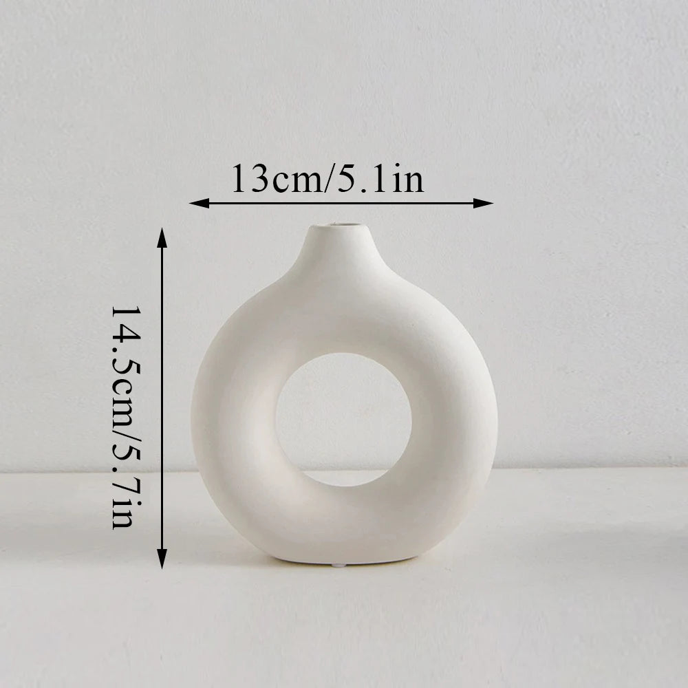Circular Hollow Ceramic Vase – Nordic Desktop Decor