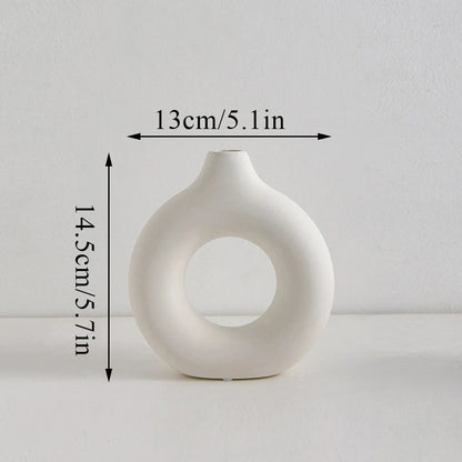 Circular Hollow Ceramic Vase – Nordic Desktop Decor