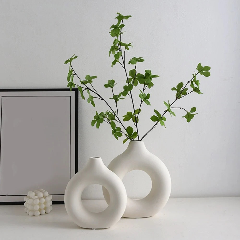 Circular Hollow Ceramic Vase – Nordic Desktop Decor