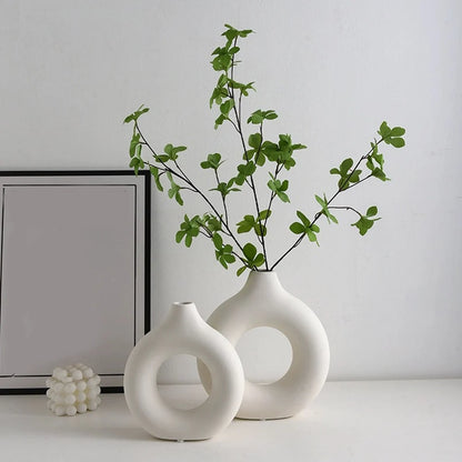 Circular Hollow Ceramic Vase – Nordic Desktop Decor