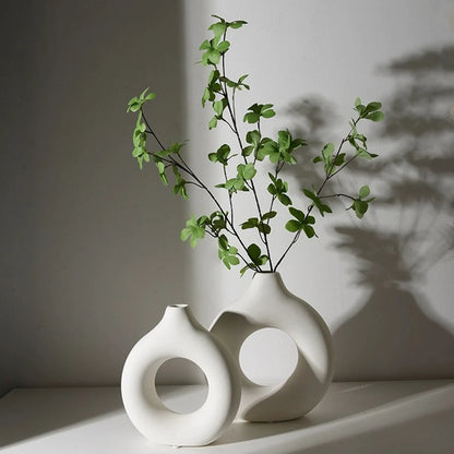 Circular Hollow Ceramic Vase – Nordic Desktop Decor