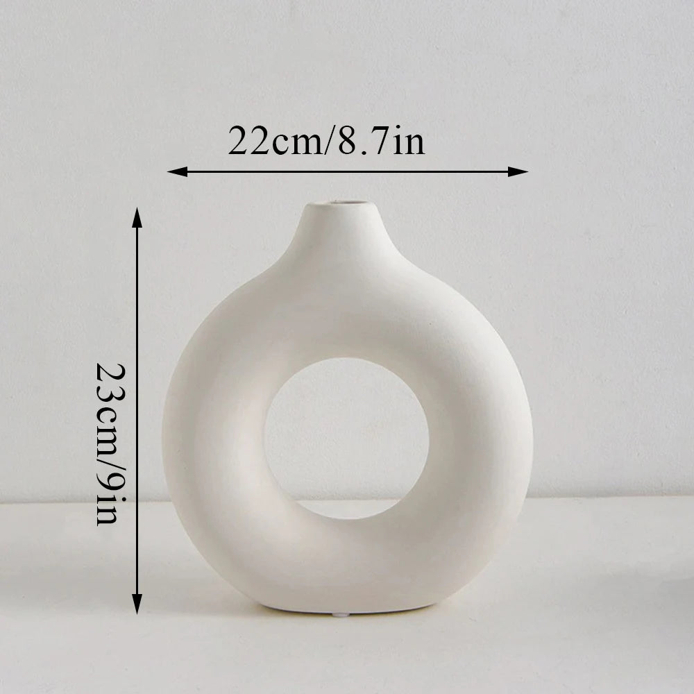 Circular Hollow Ceramic Vase – Nordic Desktop Decor
