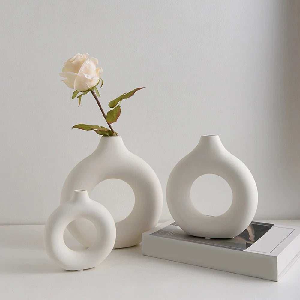 Circular Hollow Ceramic Vase – Nordic Desktop Decor