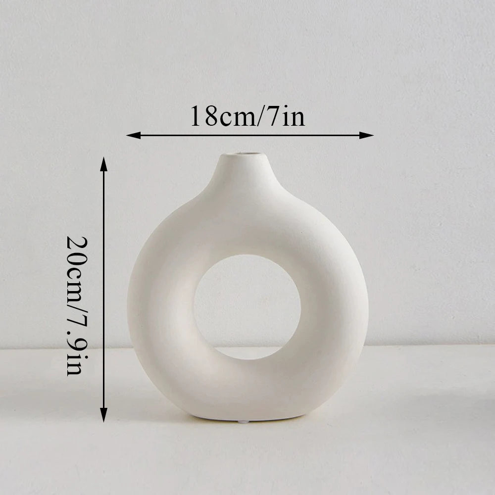 Circular Hollow Ceramic Vase – Nordic Desktop Decor